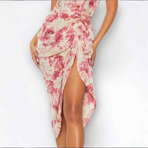 PrettyLittleThing Dresses & Skirts - Pretty Little Thing Fuschia Tie Die Ruched Side Midi Skirt Size 4